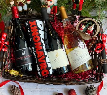 Straw Basket with 3 Xinomavro Wines & Jesus Drank Xinomavro T-Shirt